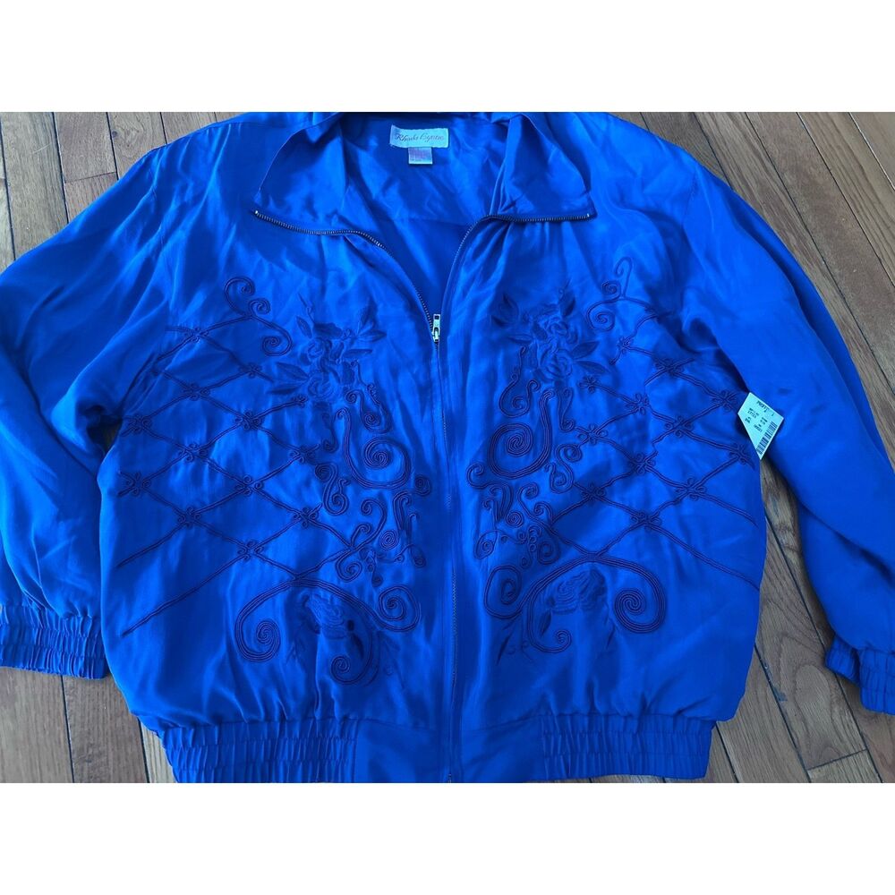 Rhoda Lynn L Vintage Silk Bomber Jacket Shoulder Pads Violet